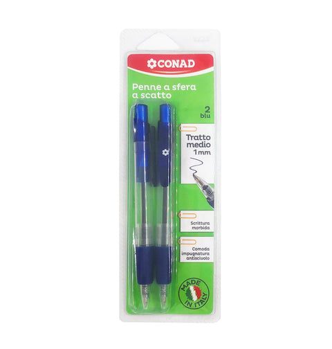 Penna a Sfera A Scatto Blu Conad 2 Pezzi
