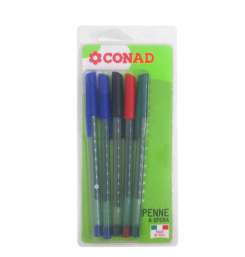 Penna a Sfera Conad 5 Pezzi Colori Assortiti
