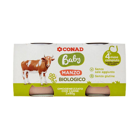 Baby Manzo Biologico Omogeneizzato con Carne 2 x 80 g Conad