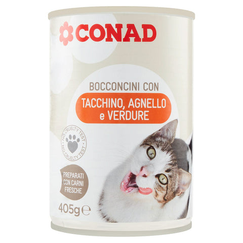 Bocconcini per gatti tacchino, agnello ,verdura Conad 405gr