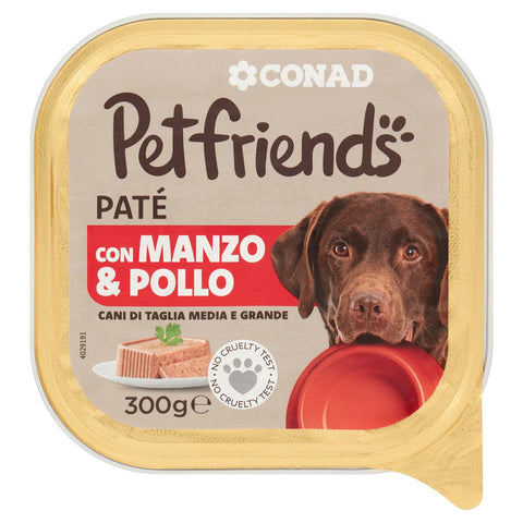 Patè per cane con manzo e pollo Conad 300 gr