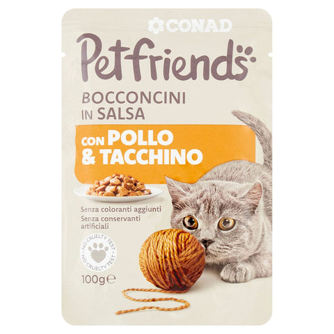 Bocconcini per gatto in salsa con pollo e tacchino Conad 100gr