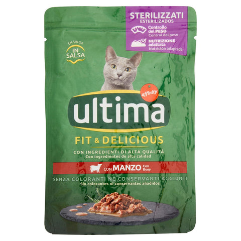 Gatto sterilizzato con manzo Ultima Fit & Delicius 85gr