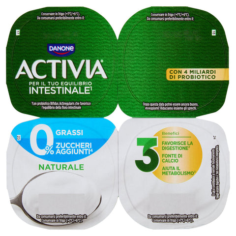 ACTIVIA Yogurt con Probiotico Bifidus, 0% Grassi, 0% Zuccheri Bianco Naturale 4x125 GR