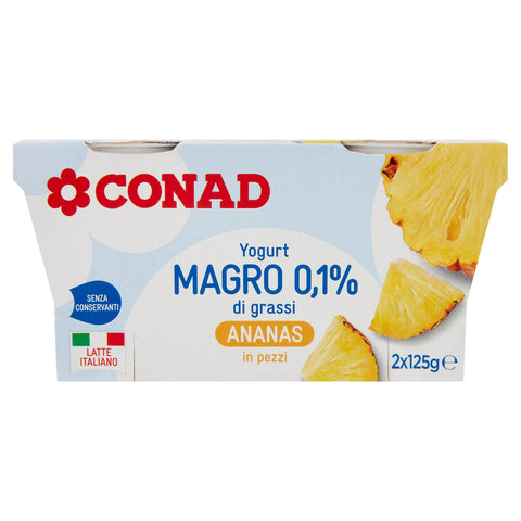 CONAD Yogurt Magro 0,1% di grassi Ananas in pezzi 2x125 GR