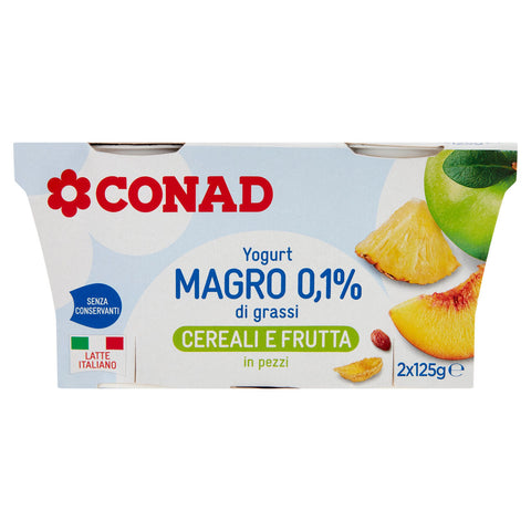 CONAD Yogurt Magro 0,1% di grassi Cereali e Frutta in pezzi 2x125 GR