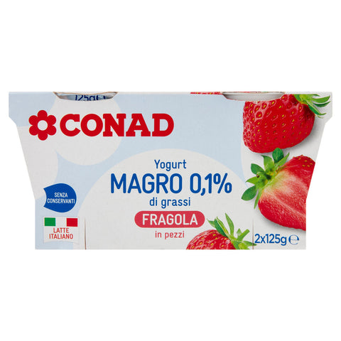 CONAD Yogurt Magro 0,1% di grassi Fragola in pezzi 2x125 GR