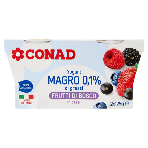 CONAD Yogurt Magro 0,1% di grassi Frutti di Bosco in pezzi 2x125 GR