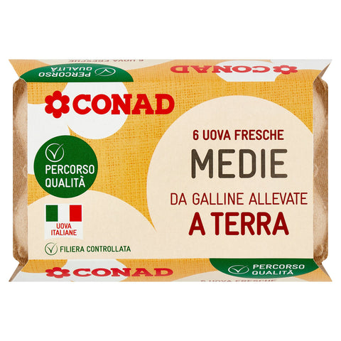 CONAD 6 Uova Fresche da Galline Allevate a Terra Medie Percorso Qualità