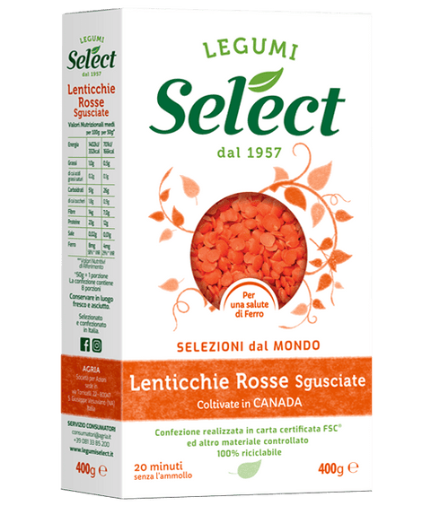 Lenticchie rosse select coltivate Canada 400 gr