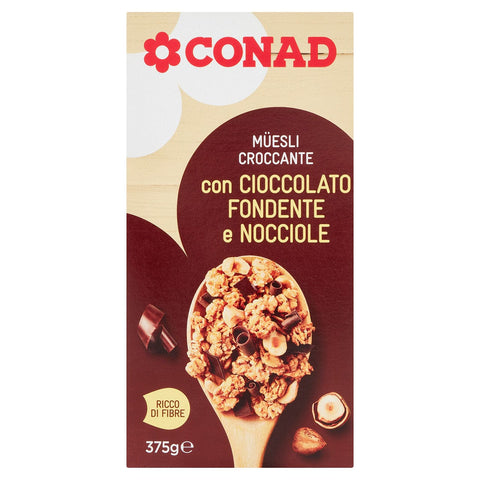 Muesli croccante al cioccolato fondente e nocciole Conad 375gr