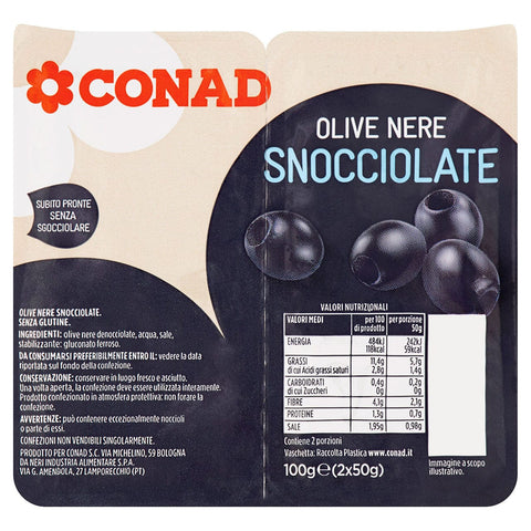 Olive nere snocciolate vaschetta Conad 50gr X2